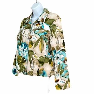 Tropical Jean-style Cotton Jacket Sz Med Hawaiian Floral Vacation